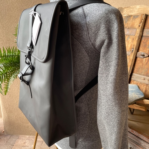 NEW! Rains Black Slim Line Adjustable Backpack. New With Tags. main image 13